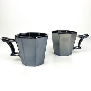 Starbucks 2013‎ Hexagon Mugs Set of 2 Iridescent Oil Slick Metallic Black 14oz